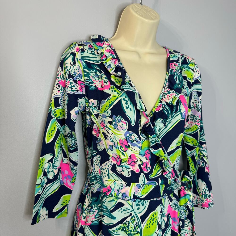 Lilly Pulitzer Jessalynne Wrap Romper Bright Navy Sway This Way Floral Small New - Picture 3 of 16
